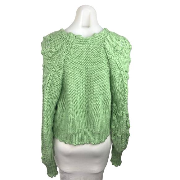 Sunday Up Green V Neck Popcorn Crochet Knit Button Down Cardigan Sweater Top S - Picture 2 of 5
